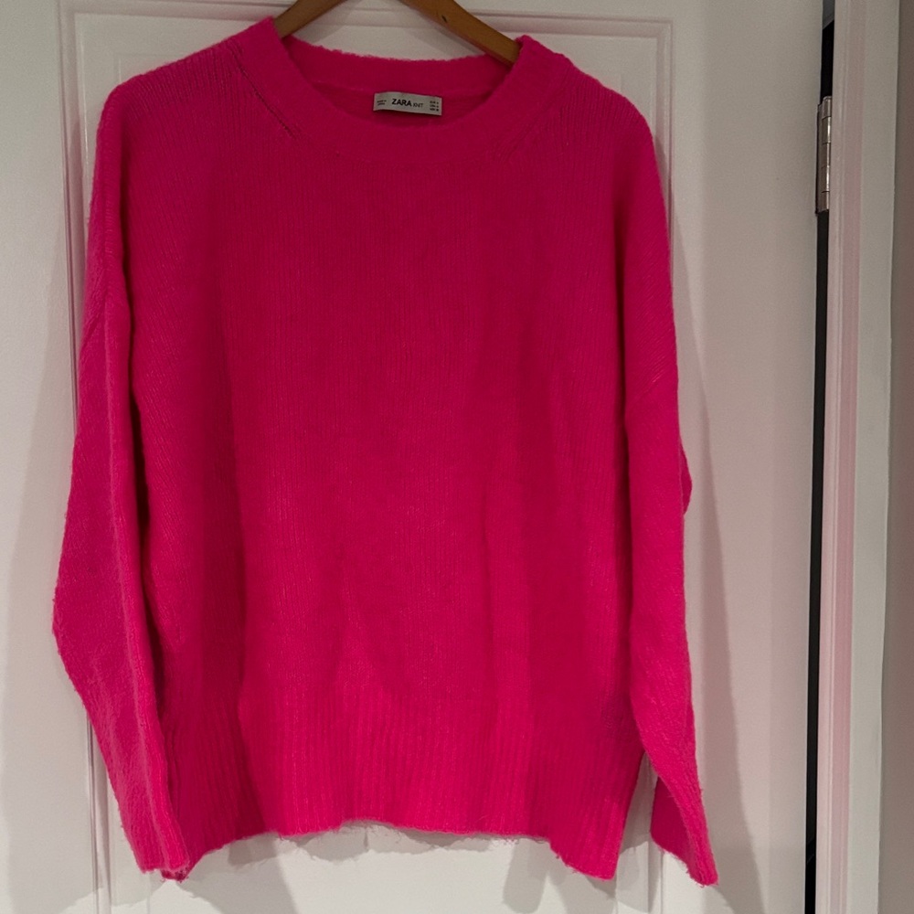 Zara Vibrant Pink Crew Neck Sweater